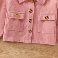 Toddler Girl Lapel Collar Button Design Pocket Pink Ribbed Jacket Coat Pink image 5