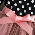 100% Cotton Polka Dot Long-sleeve Splicing Mesh Princess Baby Bowknot Party Dress Black image 4
