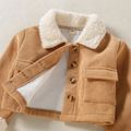 Toddler Girl Fleece Lined Fuzzy Lapel Collar Button Pocket Jacket Khaki