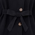 Toddler Girl Button Design Stand Collar Belted Black Coat Black