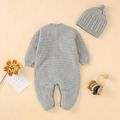 100% Cotton 2pcs Solid Knitted Long-sleeve Baby Set Grey image 2