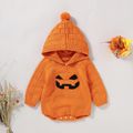 Halloween Pumpkin Knitted Long-sleeve Baby Hoodie Sweater Romper Orange image 2