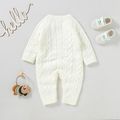 Solid Knitted Long-sleeve Baby Jumpsuit White