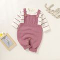 Baby Striped Long-sleeve Splicing Knitted Jumpsuit Pink image 1