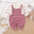 Baby Striped Long-sleeve Splicing Knitted Jumpsuit Pink image 2