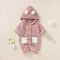Baby Solid Knitted Long-sleeve 3D Ears Hooded Jumpsuit Pink