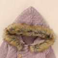 Baby Boy/Girl Solid Knit Button Down Long-sleeve Faux Fur Hooded Jumpsuit Pink