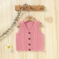 Baby Boy/Girl V Neck Button Up Solid Knitted Vest Pink