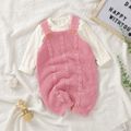 Baby Boy/Girl Solid Cable Knit Spaghetti Strap Romper Pink