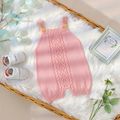 100% Cotton 2pcs Baby Boy/Girl Solid Knitted Hollow Out Sleeveless Romper with Hat Set Pink image 1