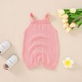 100% Cotton 2pcs Baby Boy/Girl Solid Knitted Hollow Out Sleeveless Romper with Hat Set Pink