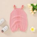 100% Cotton 2pcs Baby Boy/Girl Solid Knitted Hollow Out Sleeveless Romper with Hat Set Pink