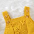 Baby Girl Button Design Solid Knitted Ruffle Hem Overall Dress Yellow