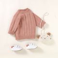 Baby Boy/Girl Solid Round Neck  Long-sleeve Knitted Pullover Sweater Pink image 3