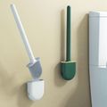 Toilettenschüssel Reinigungsbürste und Halter-Set für Bad Lagerung und Organisation tief mit TPR Borsten Wandreinigungsbürste montiert weiß