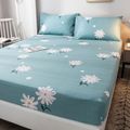 100% Cotton Daisy Floral Print Blue Bed Fitted Sheet Deep Pocket Mattress Cover Breathable (No Pillow Shams) Bluish Grey