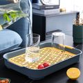 Home Living Room Kitchen Creative Rectangular Double-layer Drain Pan Fruit Vegetable Water Drain Racks Navy