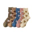 1pares novo fofo cartoon cachorro meias tubo do meio feminino sokken shiba inu dálmata malzis teddy pomeranian Rosa image 4