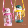 500ML Cute Cartoon Pattern Kids Straw Water Bottle Plastic Portable and Detachable Straws Water Bottle with Lanyard Pink image 3