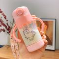 360ML Kids Straw Water Bottle Cartoon Dinosaur Unicorn Animal Pattern Sippy Cup with Handle Easy to Use Pink