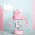 360ML Kids Straw Water Bottle Cartoon Dinosaur Unicorn Animal Pattern Sippy Cup with Handle Easy to Use Pink