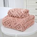 Thick Coral Fleece Bath Towels Letter Hollow Out Soft Absorbent Towels Bath Blankets Light Pink image 1