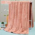 Thick Coral Fleece Bath Towels Letter Hollow Out Soft Absorbent Towels Bath Blankets Light Pink image 3
