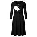 Casual Solid Long-sleeve Nursing Dress Black