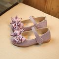 Toddler Elegant Sequined Velcro Big Bowknot Decor Flats Shoes Purple