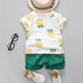 2pcs Baby Boy 95% Cotton Short-sleeve Pineapple Print Tee and Solid Shorts Set Dark Green