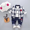 Baby and Toddler Boys 3-piece Smiling Face Tee Plaid Coat and Pants   Navy