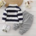 2-piece Toddler Boy Stripe Polo shirt and Grey Pants Set Dark Blue image 2