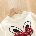 3pcs Baby Cartoon Rabbit Print Long-sleeve Sweatshirt and Floral Print Skirted Trousers Set Red