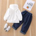 2-piece Toddler Boy Letter Print Hoodie Sweatshirt and Ripped Denim Jeans Set White