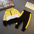 2-piece Toddler Boy Colorblock Zipper Stand Collar Sweatshirt and Pants Casual Set Yellow