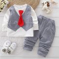 2-piece Toddler Boy Necktie Design Faux-two Top and Plaid Pants Party Set Grey