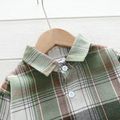 Toddler Boy Lapel Collar Button-Down Long-sleeve Plaid Shirt Green