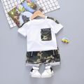 2pcs Toddler Boy Casual Camouflage Letter Print Tee and Shorts Set White image 1