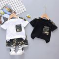 2pcs Toddler Boy Casual Camouflage Letter Print Tee and Shorts Set White