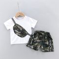 2pcs Toddler Boy Casual Camouflage Print Bag Design Tee & Letter Print Shorts Set White