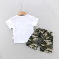 2pcs Toddler Boy Casual Camouflage Print Bag Design Tee & Letter Print Shorts Set White image 3
