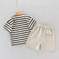 Ready For It Toddler Boy 2pcs Striped Short-sleeve Grey or Khaki T-shirt Top and Solid Shorts with Belt Set Dark Grey