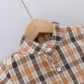 2pcs Toddler Boy Playful Lapel Collar Plaid Shirt and Pocket Design Overalls Set OffWhite