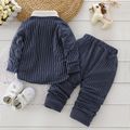 2pcs Toddler Boy Gentleman Suit, Faux-two Polka dots Stripe Shirt and Pants Set Dark Blue
