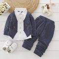2pcs Toddler Boy Gentleman Suit, Faux-two Polka dots Stripe Shirt and Pants Set Dark Blue