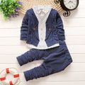2pcs Toddler Boy Gentleman Suit, Faux-two Polka dots Stripe Shirt and Pants Set Dark Blue image 1