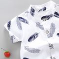 2pcs Baby Boy 95% Cotton Short-sleeve All Over Feather Print Button Up Shirt and Solid Shorts Set White image 3