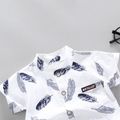 2pcs Baby Boy 95% Cotton Short-sleeve All Over Feather Print Button Up Shirt and Solid Shorts Set White image 3