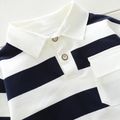 2pcs Baby Boy 95% Cotton Polo Collar Long-sleeve Striped Top and Solid Sweatpants Set White