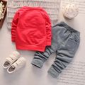 2pcs Stripe Print Long-sleeve Baby Set Red image 4